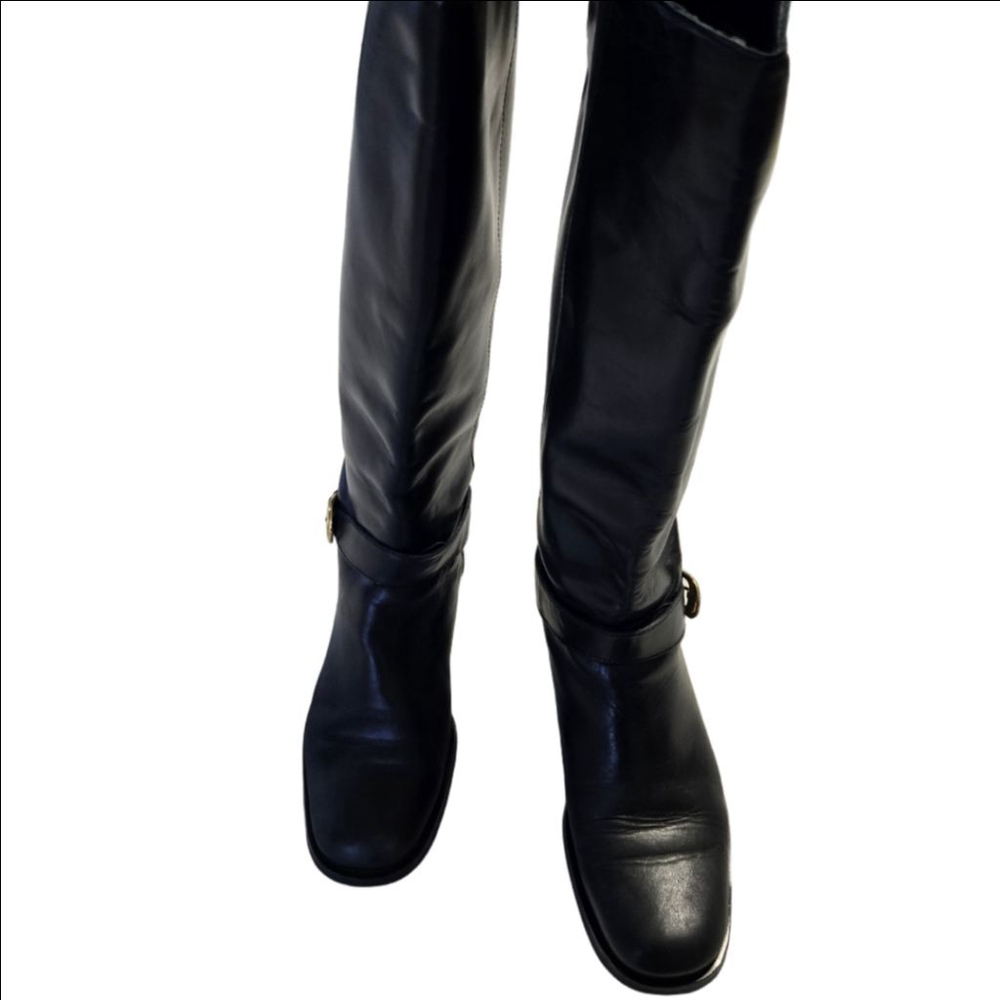 Women's Etienne Aigner Tall Black Leather Legacy II Heeled Boots Size 6.5